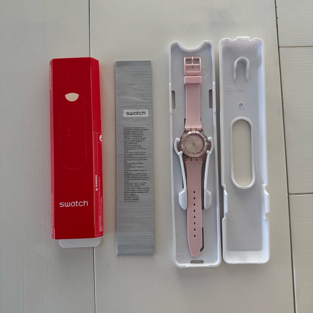 NWT Swatch GZ274 Pink Glitter Dial Watch Original Swiss Made Lady Quartz Gent